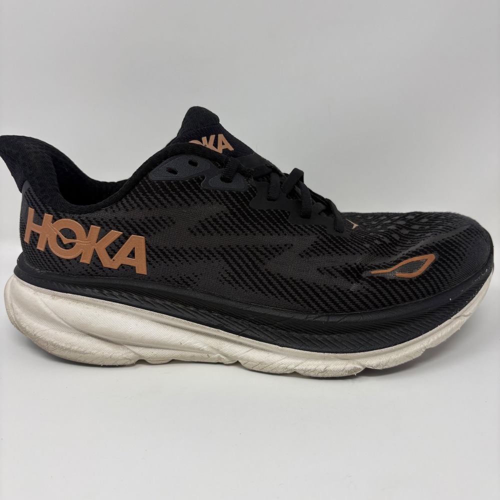 Hoka Clifton 9 Womens Size 9D Wide Black Copper White Athletic Running Shoes